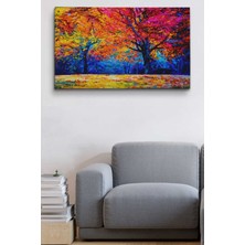 Dünyatablo Sonbahar Ağaçları Yağlıboya Görünüm Dekoratif Kanvas Duvar Tablosu