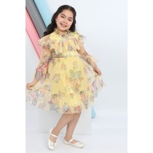 Asortix Kız Çocuk Tütülü Elbise Tül Kumaş Astarlı Bel Lastikli Rahat Zarif Elbise Kostüm-ELB-0028