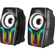 Mikado MD-S25 BOLD 2.0 Multimedia 3W*2 Siyah 6 Renk Modu ile USB RGB Işıklı Speaker Hoparlör