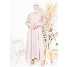 Beyza Kolları Pilise Detaylı Fermuarlı Bej Ferace 3453