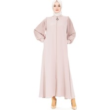 Beyza Kolları Pilise Detaylı Fermuarlı Bej Ferace 3453