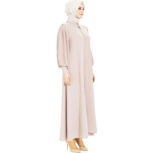 Beyza Kolları Pilise Detaylı Fermuarlı Bej Ferace 3453