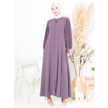 Beyza Kolları Pilise Detaylı Fermuarlı Lila Ferace 3453