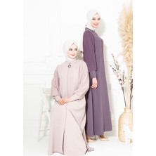 Beyza Kolları Pilise Detaylı Fermuarlı Lila Ferace 3453