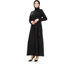 Beyza Yapıştırma Taş Detayı Olan Tesettür Siyah Elbise 5308
