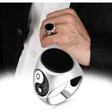 Takılingo 925 Ayar Gümüş Oniks Taşlı Yin-Yang Erkek Yüzük
