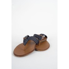 Mushoes Lacivert Hakiki Deri Parmak Arası Terlik 120-22