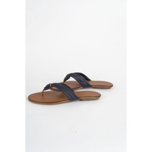 Mushoes Lacivert Hakiki Deri Parmak Arası Terlik 120-22