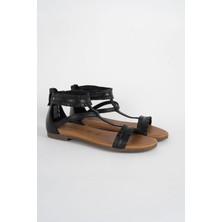 Mushoes Siyah Hakiki Deri Sandalet 128-22