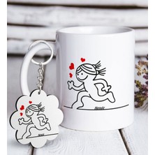 BK Kişiye Özel Aşık Çöp Kadın Beyaz Kupa ve Anahtarlık Hediye Seti-1