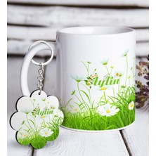 BK Kişiye Özel Papatya Tasarımlı Beyaz Kupa ve Anahtarlık Hediye Seti-6