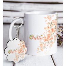 BK Kişiye Özel Çiçek Desenli Beyaz Kupa ve Anahtarlık Hediye Seti-5