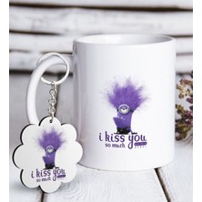 BK Kişiye Özel I Kiss You Beyaz Kupa ve Anahtarlık Hediye Seti