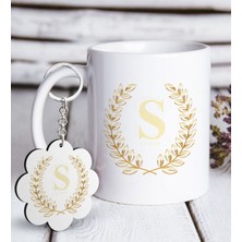 BK Kişiye Özel Harfli Isimli Beyaz Kupa ve Anahtarlık Hediye Seti-2