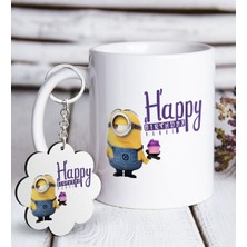 BK Kişiye Özel Happy Birthday Beyaz Kupa ve Anahtarlık Hediye Seti-4