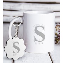 BK Kişiye Özel Harfli Isimli Beyaz Kupa ve Anahtarlık Hediye Seti-1