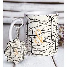 BK Kişiye Özel Harfli Beyaz Kupa ve Anahtarlık Hediye Seti