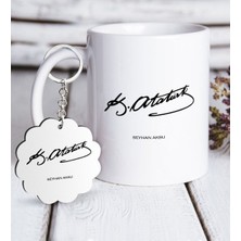 BK Kişiye Özel Atatürk Imzalı Beyaz Kupa ve Anahtarlık Hediye Seti