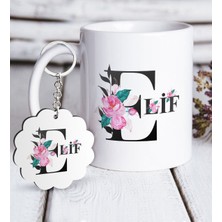 BK Kişiye Özel Harfli Beyaz Kupa ve Anahtarlık Hediye Seti-1