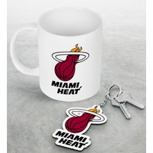 BK Nba Miami Heat Beyaz Kupa ve Ahşap Anahtarlık Seti