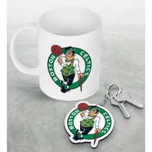BK Nba Boston Celtics Beyaz Kupa ve Ahşap Anahtarlık Seti