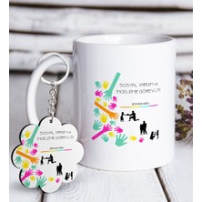 BK Kişiye Özel Mesleki Sosyal Yardım ve Inceleme Görevlisi Beyaz Kupa ve Anahtarlık Hediye Seti