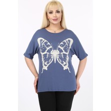 Modayız Kelebek Baskılı Taşlı Büyük Beden Tshirt 37B-2096