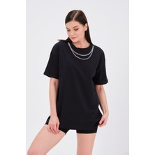 Mascarano Siyah Zincir Detaylı  Oversize T-Shirt