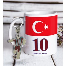 Bk Kişiye Özel Bordo-Mavi Tasarımlı Kupa Bardak Ve Formalı Metal Anahtarlık Hediye Seti Model 1