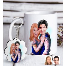 Bk Kişiye Özel Sevgililer Karikatürlü Beyaz Kupa Ve Anahtarlık Hediye Seti-36