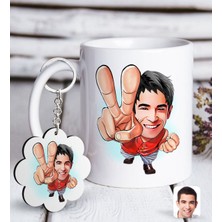 Bk Kişiye Özel Erkek Karikatürlü Beyaz Kupa Ve Anahtarlık Hediye Seti-33