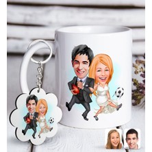 Bk Kişiye Özel Sevgililer Karikatürlü Beyaz Kupa Ve Anahtarlık Hediye Seti-15