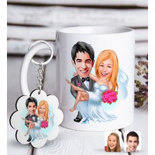 Bk Kişiye Özel Evleniyoruz Karikatürlü Beyaz Kupa Ve Anahtarlık Hediye Seti-9