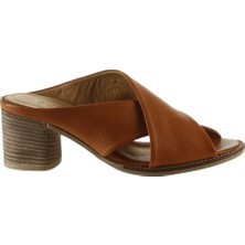 Bueno Shoes Taba Deri Kadın Topuklu Terlik