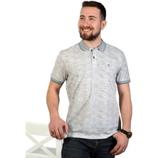 Kamer Erkek Gri Polo Yaka Kendinden Desenli T-Shirt Klasik Kesim