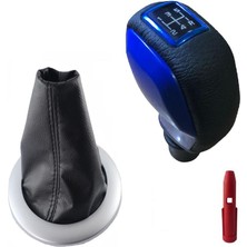 Moda Renault Megane 2 Deri Kaplama Mavi Spor Vites Topuzu ve Körüğü