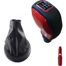 Moda Renault Megane 2 Deri Kaplama Kırmızı Spor Vites Topuzu ve Körüğü