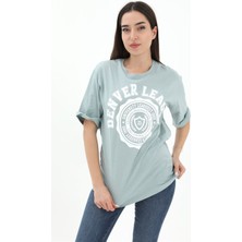 Vapur Bisiklet Yaka Denver Leagune Baskılı T-Shirt - Mint Yeşili