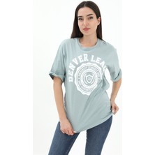 Vapur Bisiklet Yaka Denver Leagune Baskılı T-Shirt - Mint Yeşili