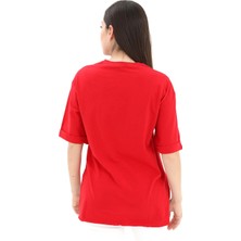 Vapur Bisiklet Yaka Yüz Basklı T-Shirt - Kırmızı