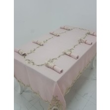 Finezza Anka Lüx Dantelli Simli Keten Kumaş Pudra Masa Örtüsü ve Peçeteli Sofra Takımı 8 kişilik Dikdörtgen 160x230 cm 17 Parça - 1165