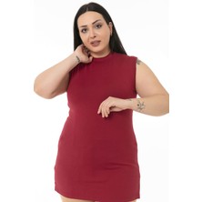 Disentis Modest Büyük Beden Yarım Balıkçı Yanları Yırtmaçlı Uzun Viskon Bordo Body