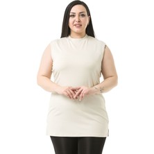 Disentis Modest Büyük Beden Yarım Balıkçı Yanları Yırtmaçlı Uzun Viskon Bej Body