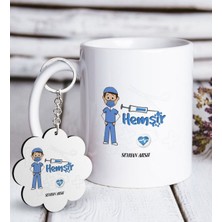 BK Kişiye Özel Mesleki Hemşir Beyaz Kupa ve Anahtarlık Hediye Seti