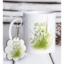 BK Kişiye Özel Papatya Tasarımlı Beyaz Kupa ve Anahtarlık Hediye Seti-13