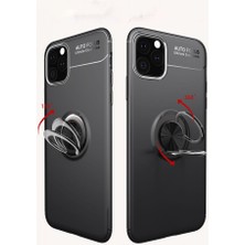 Nevarium Apple iPhone 11 Kılıf Yüzüklü Silikon Range - Siyah-Mavi