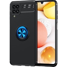 Nevarium Samsung Galaxy A12 Kılıf Yüzüklü Silikon Range - Siyah-Mavi