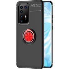 Nevarium Huawei P40 Pro Kılıf Yüzüklü Silikon Range - Siyah-Kırmızı