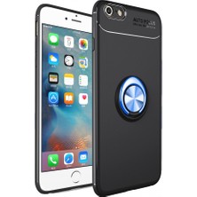 Nevarium Apple iPhone 6 Kılıf Yüzüklü Silikon Range - Siyah-Mavi