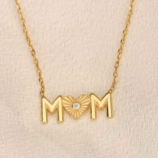 Coşar Silver 925 Ayar Gümüş Mom Yazılı Altın Kaplama Anneler Günü Kolyesi